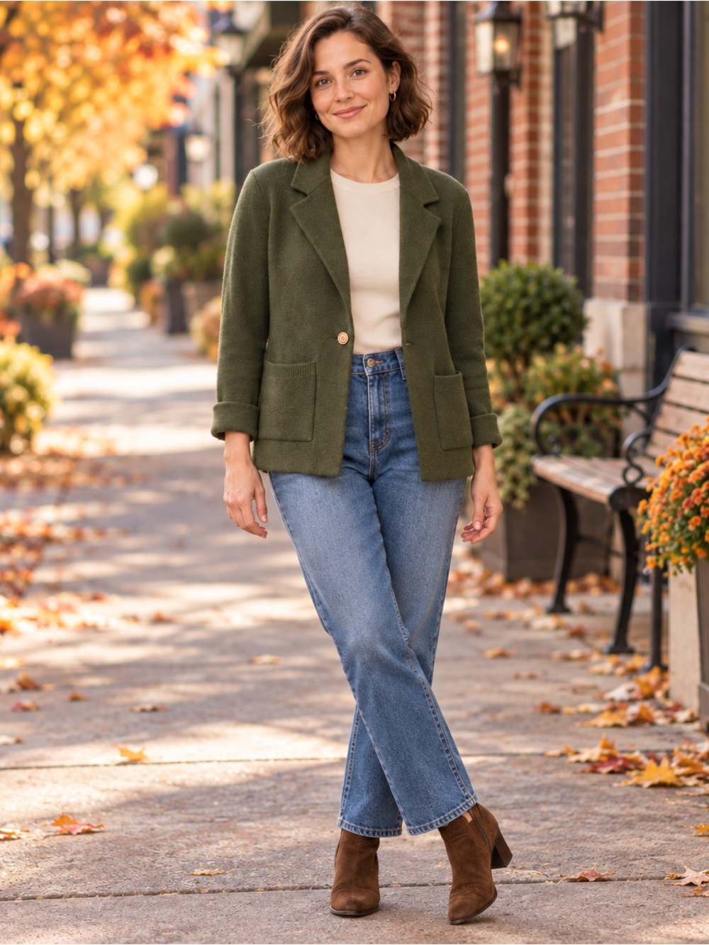 Sioni Sweater Blazer Womens Small Olive Green Knit Gold Button Pockets Academia